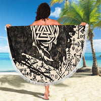 Fenrir Beach Blanket with Norse Symbols and Howling Wolf Viking Mythology Tribute - Wonder Print Shop