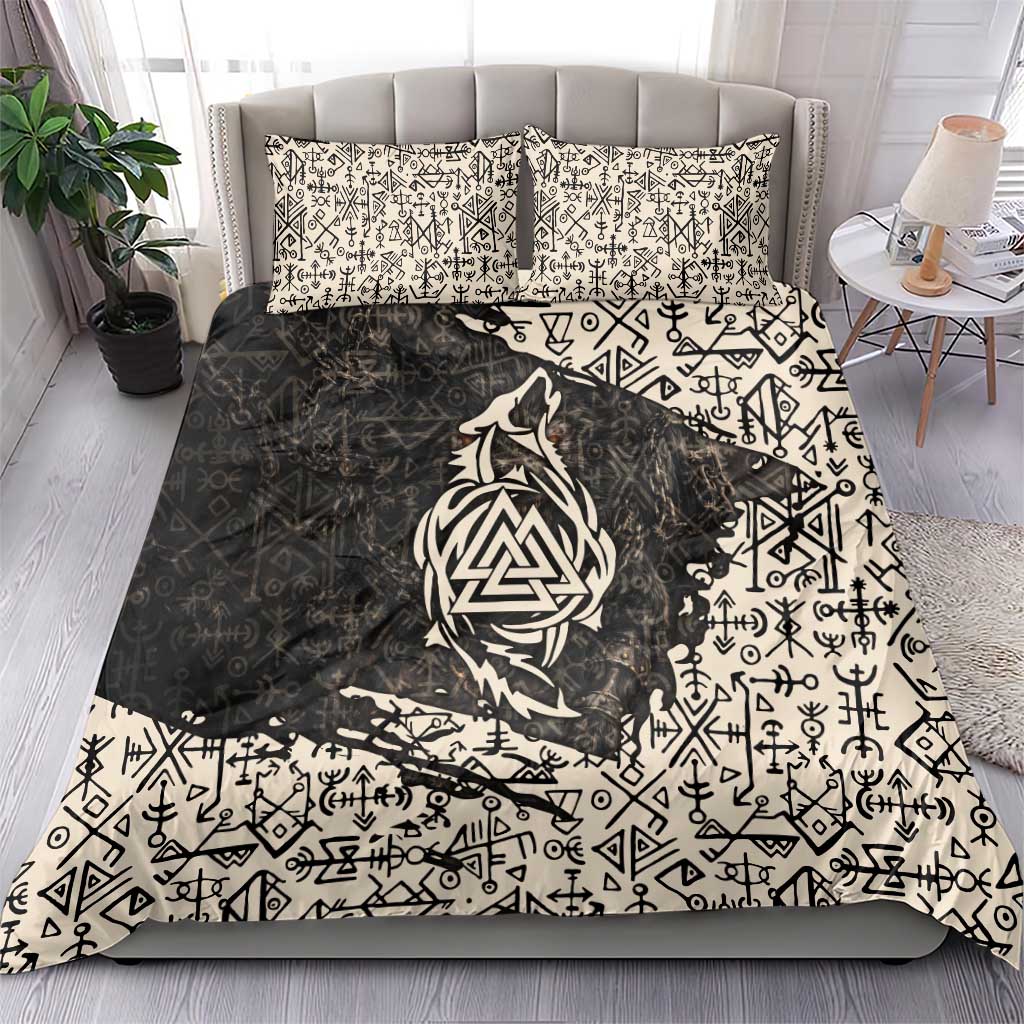 Fenrir Bedding Set with Norse Symbols and Howling Wolf Viking Mythology Tribute - Wonder Print Shop