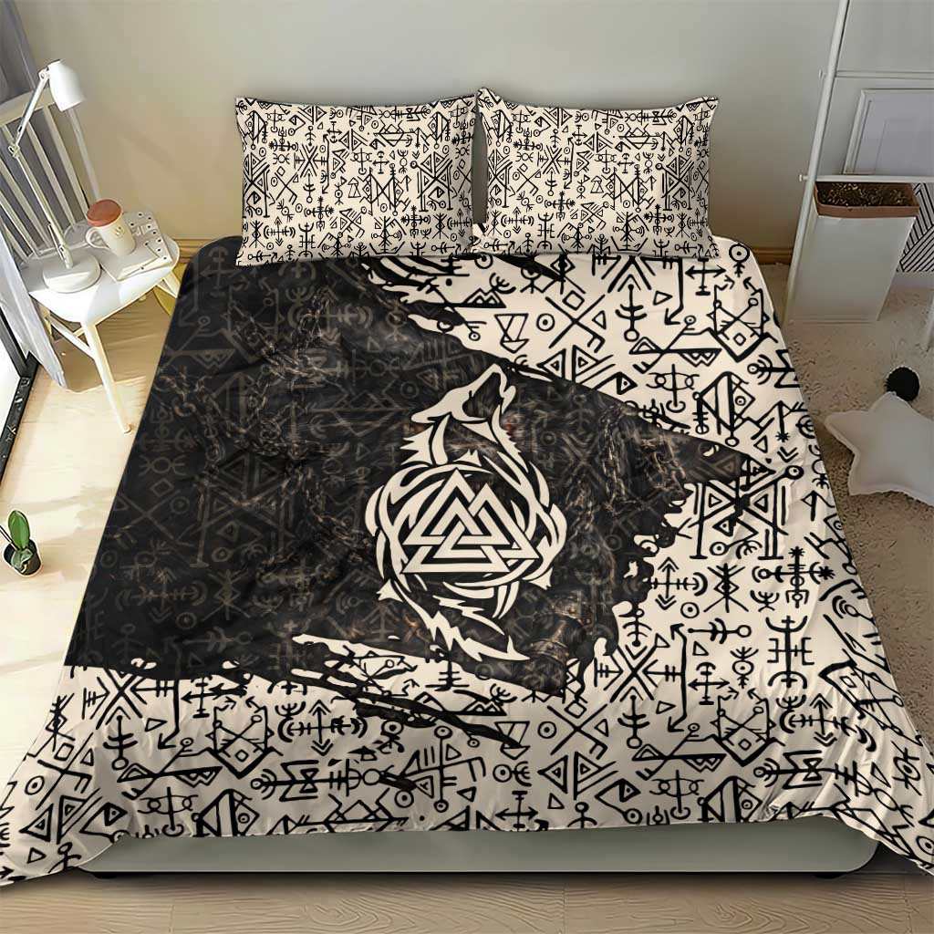 Fenrir Bedding Set with Norse Symbols and Howling Wolf Viking Mythology Tribute - Wonder Print Shop