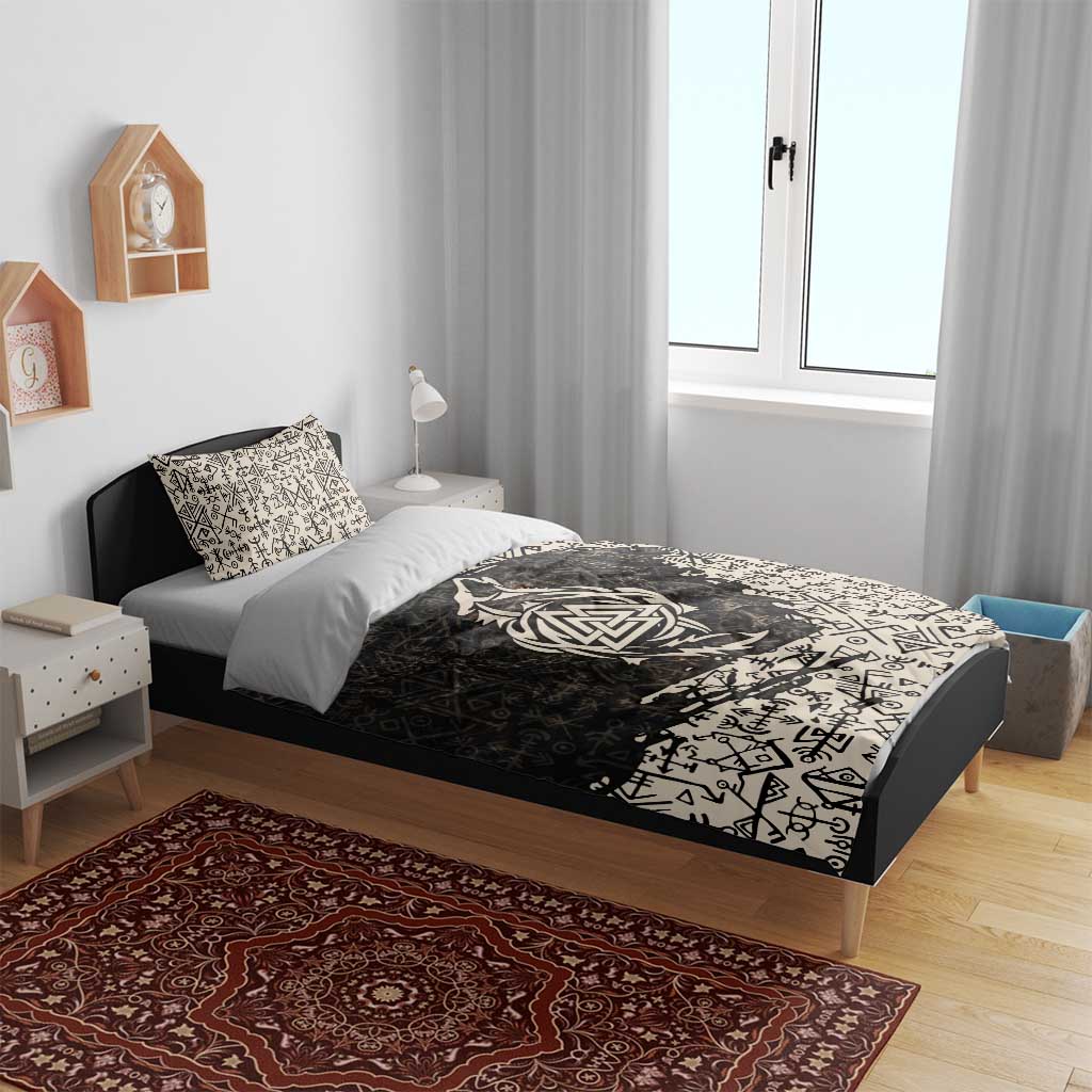 Fenrir Bedding Set with Norse Symbols and Howling Wolf Viking Mythology Tribute - Wonder Print Shop