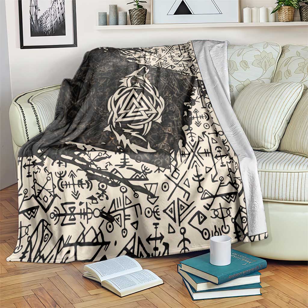 Fenrir Blanket with Norse Symbols and Howling Wolf Viking Mythology Tribute - Wonder Print Shop