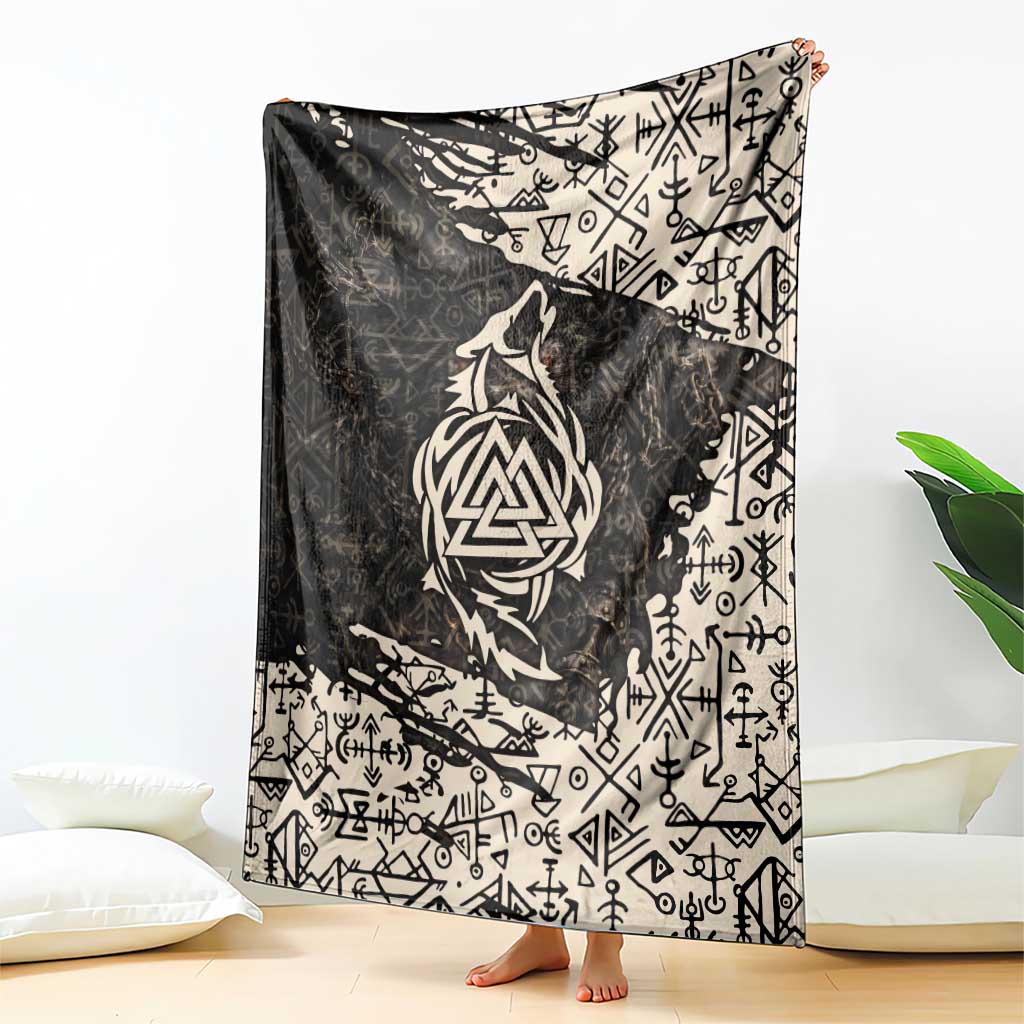 Fenrir Blanket with Norse Symbols and Howling Wolf Viking Mythology Tribute - Wonder Print Shop