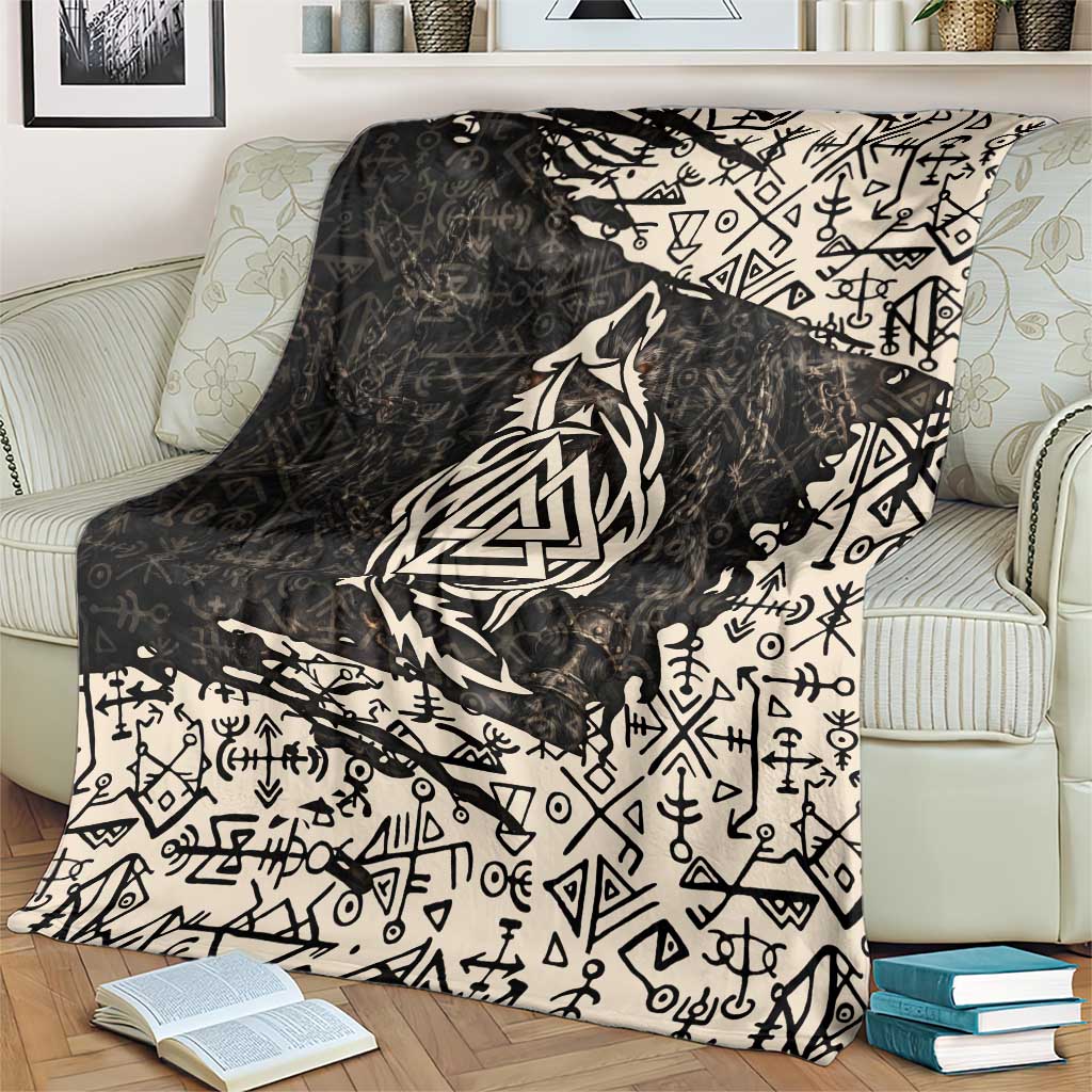 Fenrir Blanket with Norse Symbols and Howling Wolf Viking Mythology Tribute - Wonder Print Shop