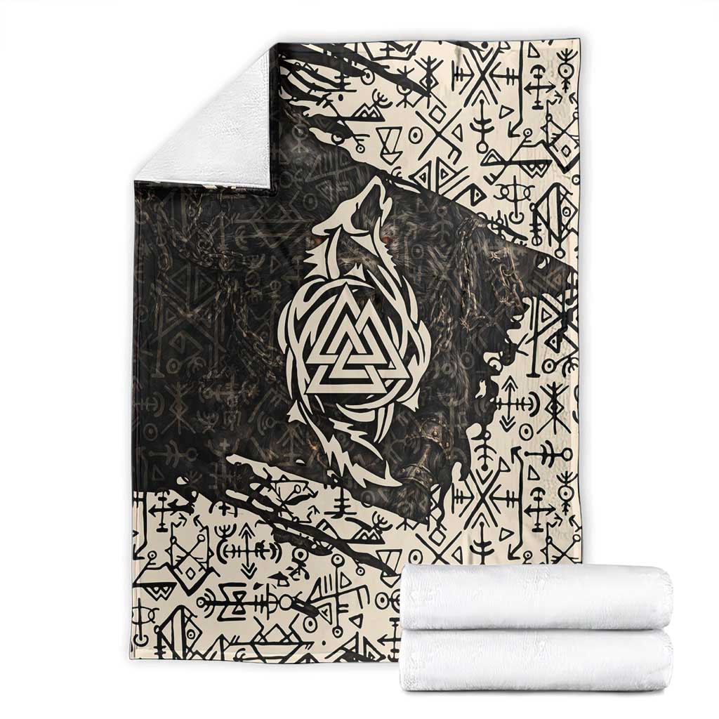 Fenrir Blanket with Norse Symbols and Howling Wolf Viking Mythology Tribute - Wonder Print Shop