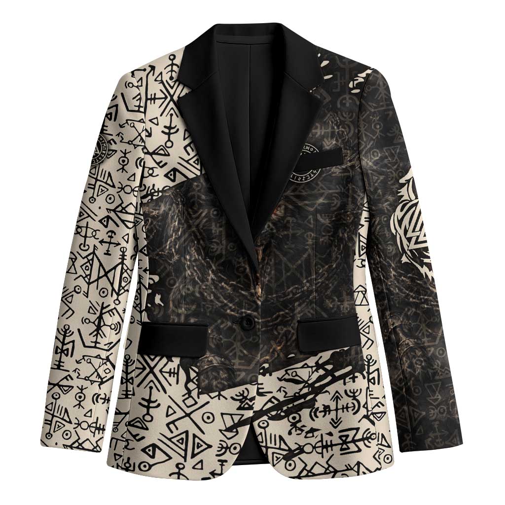 Fenrir Blazer with Norse Symbols and Howling Wolf Viking Mythology Tribute - Wonder Print Shop