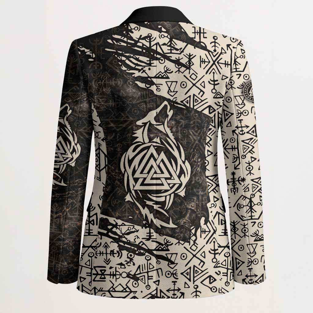 Fenrir Blazer with Norse Symbols and Howling Wolf Viking Mythology Tribute - Wonder Print Shop