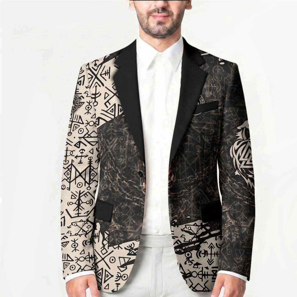 Fenrir Blazer with Norse Symbols and Howling Wolf Viking Mythology Tribute - Wonder Print Shop