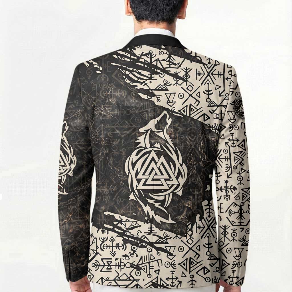 Fenrir Blazer with Norse Symbols and Howling Wolf Viking Mythology Tribute - Wonder Print Shop