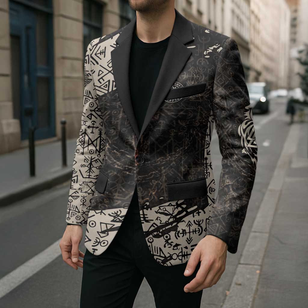 Fenrir Blazer with Norse Symbols and Howling Wolf Viking Mythology Tribute - Wonder Print Shop