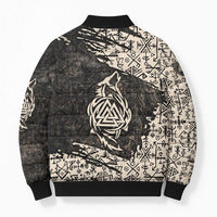 Fenrir Bomber Puffer Jacket with Norse Symbols and Howling Wolf Viking Mythology Tribute - Wonder Print Shop