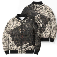 Fenrir Bomber Puffer Jacket with Norse Symbols and Howling Wolf Viking Mythology Tribute - Wonder Print Shop