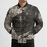 Fenrir Bomber Puffer Jacket with Norse Symbols and Howling Wolf Viking Mythology Tribute - Wonder Print Shop