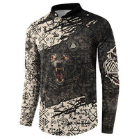 Fenrir Button Sweatshirt with Norse Symbols and Howling Wolf Viking Mythology Tribute - Wonder Print Shop