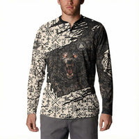 Fenrir Button Sweatshirt with Norse Symbols and Howling Wolf Viking Mythology Tribute - Wonder Print Shop