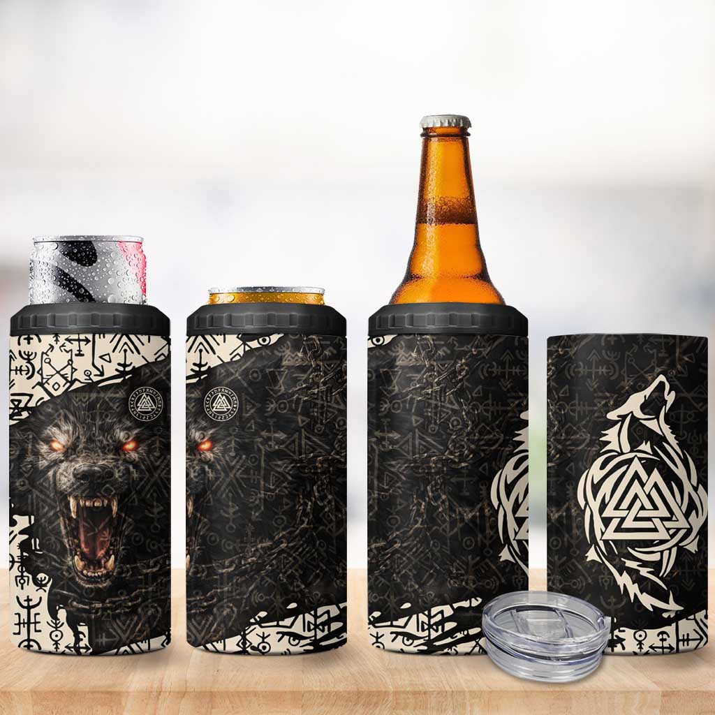 Fenrir 4 in 1 Can Cooler Tumbler with Norse Symbols and Howling Wolf Viking Mythology Tribute - Wonder Print Shop