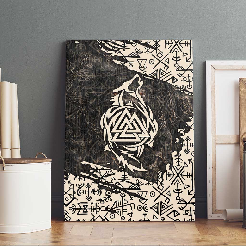 Fenrir Canvas Wall Art with Norse Symbols and Howling Wolf Viking Mythology Tribute - Wonder Print Shop