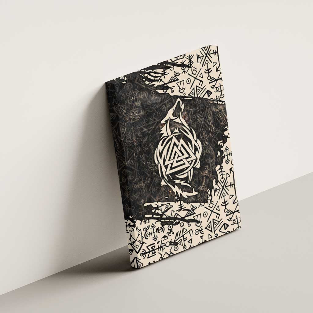 Fenrir Canvas Wall Art with Norse Symbols and Howling Wolf Viking Mythology Tribute - Wonder Print Shop