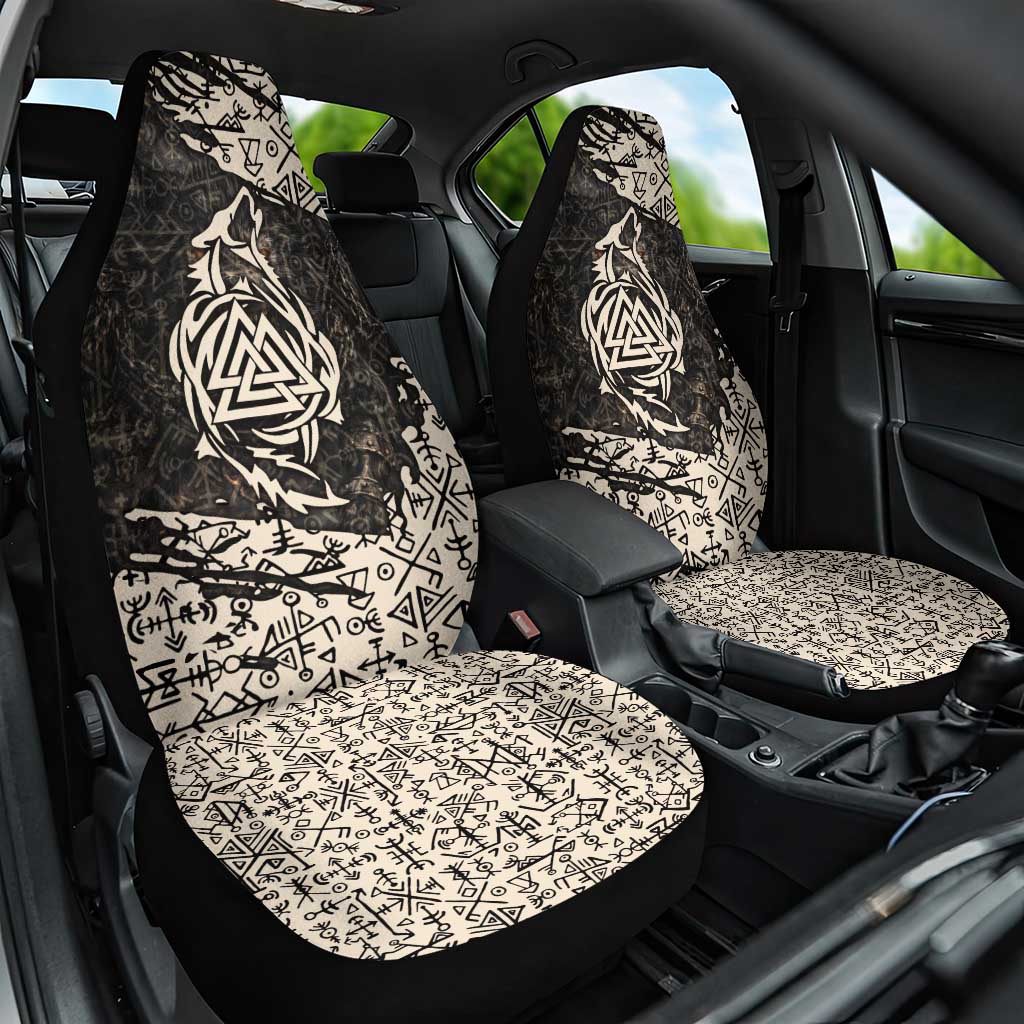 Fenrir Car Seat Cover with Norse Symbols and Howling Wolf Viking Mythology Tribute - Wonder Print Shop