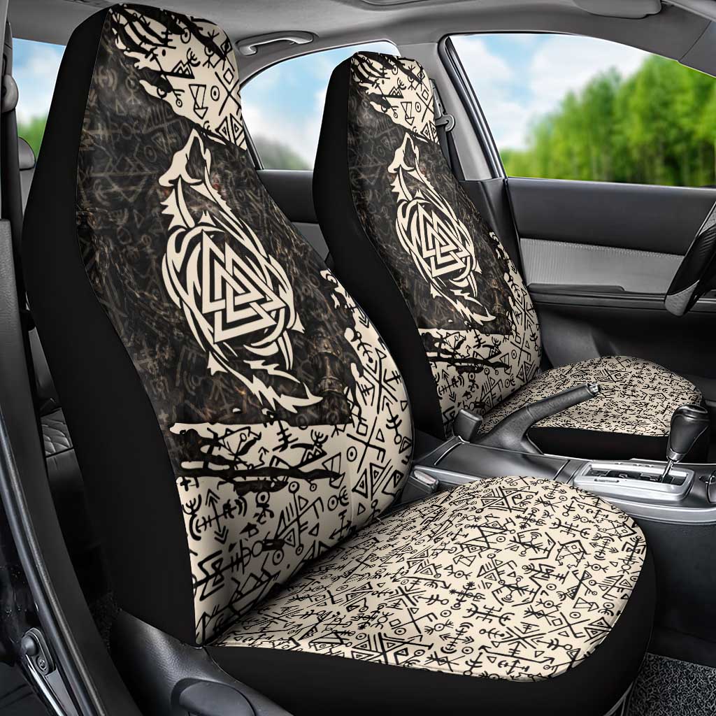 Fenrir Car Seat Cover with Norse Symbols and Howling Wolf Viking Mythology Tribute - Wonder Print Shop