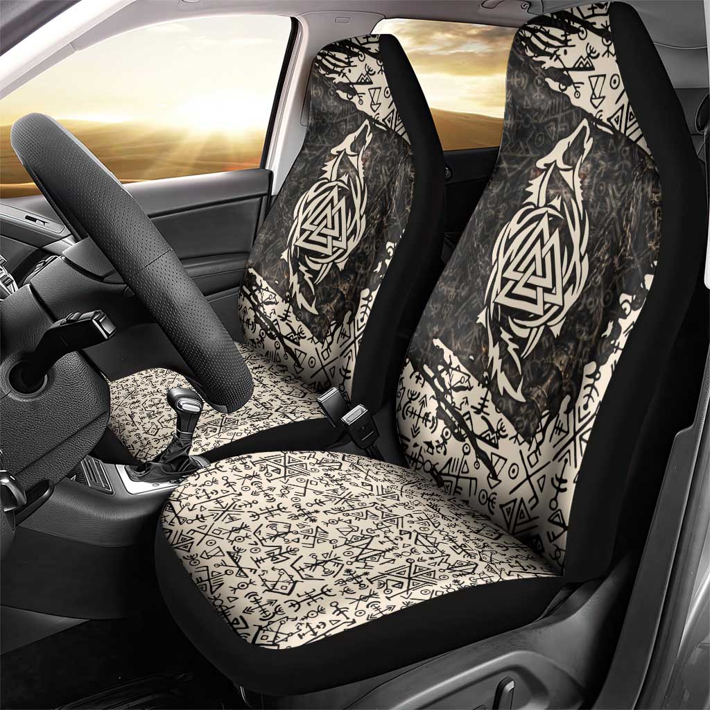 Fenrir Car Seat Cover with Norse Symbols and Howling Wolf Viking Mythology Tribute - Wonder Print Shop