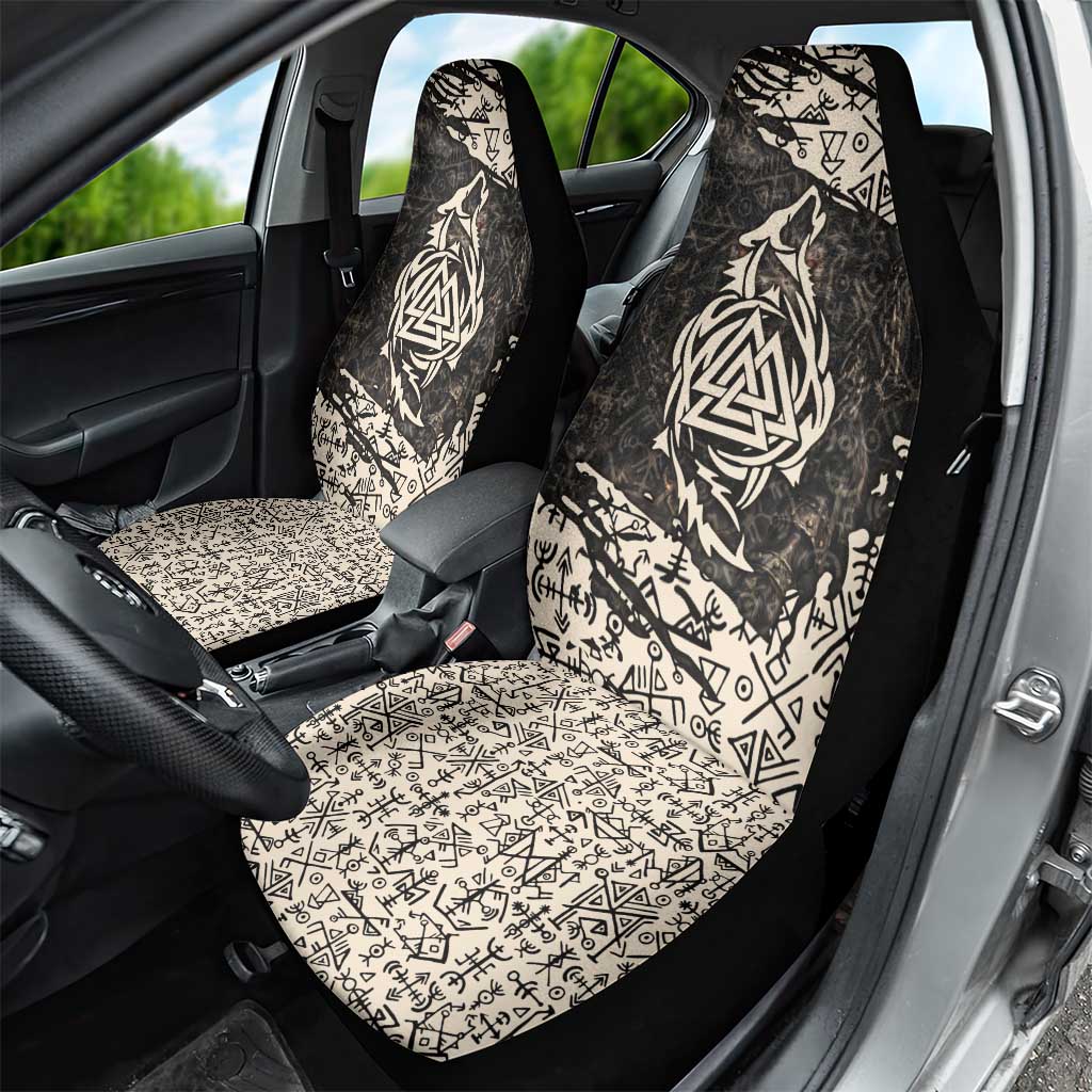 Fenrir Car Seat Cover with Norse Symbols and Howling Wolf Viking Mythology Tribute - Wonder Print Shop