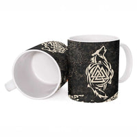 Fenrir Ceramic Mug with Norse Symbols and Howling Wolf Viking Mythology Tribute - Wonder Print Shop