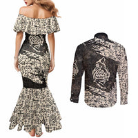 Fenrir Couples Matching Mermaid Dress and Long Sleeve Button Shirt with Norse Symbols and Howling Wolf Viking Mythology Tribute - Wonder Print Shop