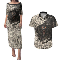 Fenrir Couples Matching Puletasi and Hawaiian Shirt with Norse Symbols and Howling Wolf Viking Mythology Tribute - Wonder Print Shop