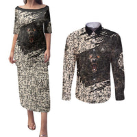 Fenrir Couples Matching Puletasi and Long Sleeve Button Shirt with Norse Symbols and Howling Wolf Viking Mythology Tribute - Wonder Print Shop