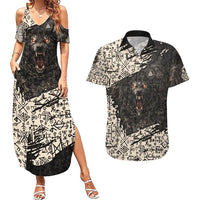 Fenrir Couples Matching Summer Maxi Dress and Hawaiian Shirt with Norse Symbols and Howling Wolf Viking Mythology Tribute - Wonder Print Shop