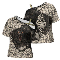 Fenrir Cross Shoulder Shirt with Norse Symbols and Howling Wolf Viking Mythology Tribute - Wonder Print Shop