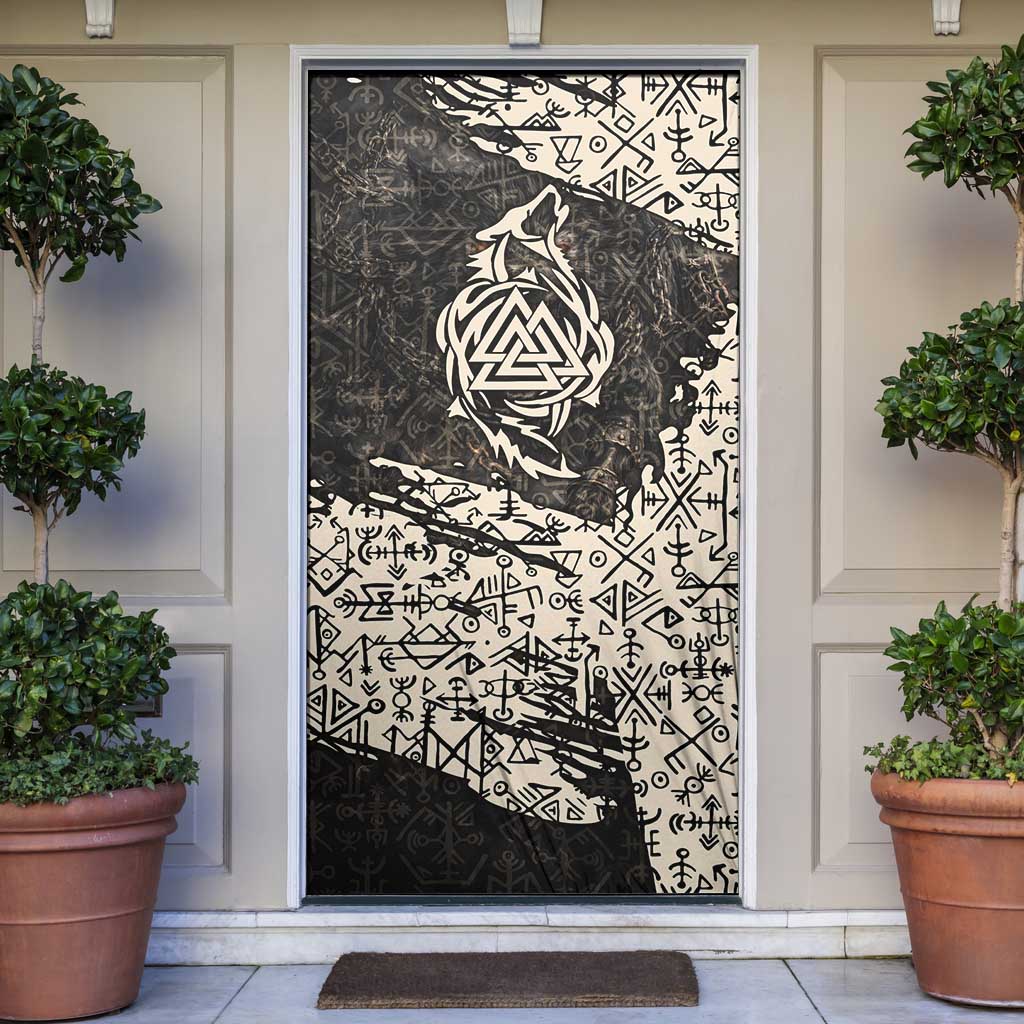 Fenrir Door Cover with Norse Symbols and Howling Wolf Viking Mythology Tribute - Wonder Print Shop