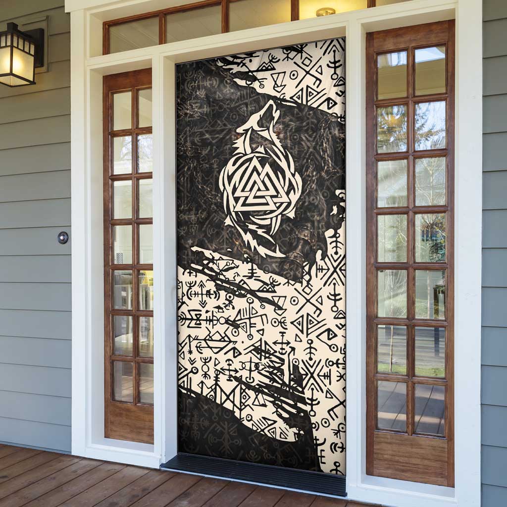 Fenrir Door Cover with Norse Symbols and Howling Wolf Viking Mythology Tribute - Wonder Print Shop