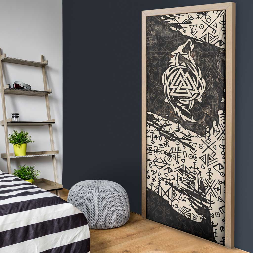 Fenrir Door Cover with Norse Symbols and Howling Wolf Viking Mythology Tribute - Wonder Print Shop