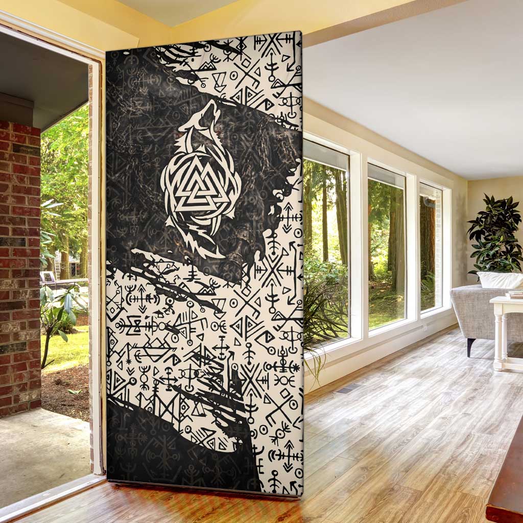 Fenrir Door Cover with Norse Symbols and Howling Wolf Viking Mythology Tribute - Wonder Print Shop