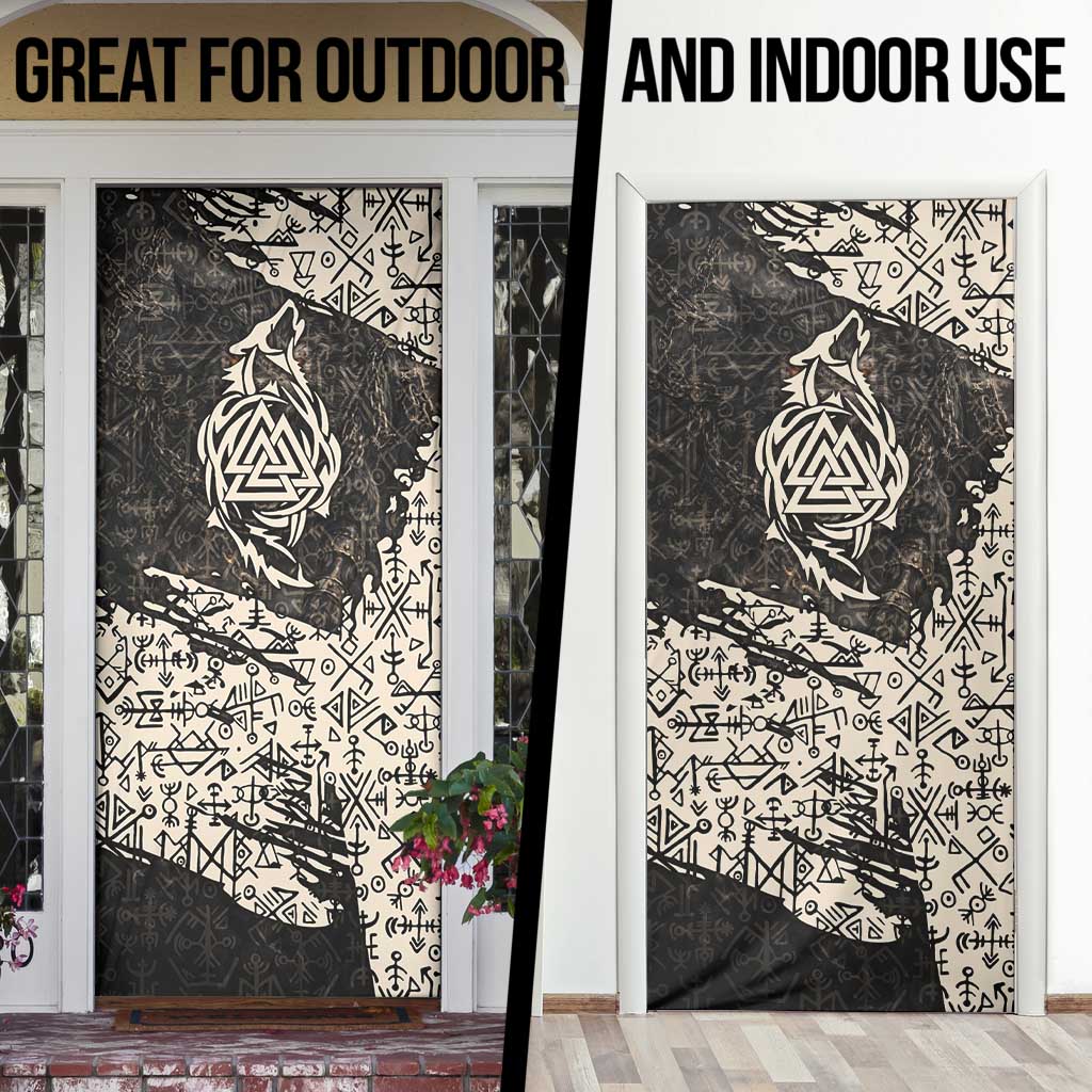 Fenrir Door Cover with Norse Symbols and Howling Wolf Viking Mythology Tribute - Wonder Print Shop