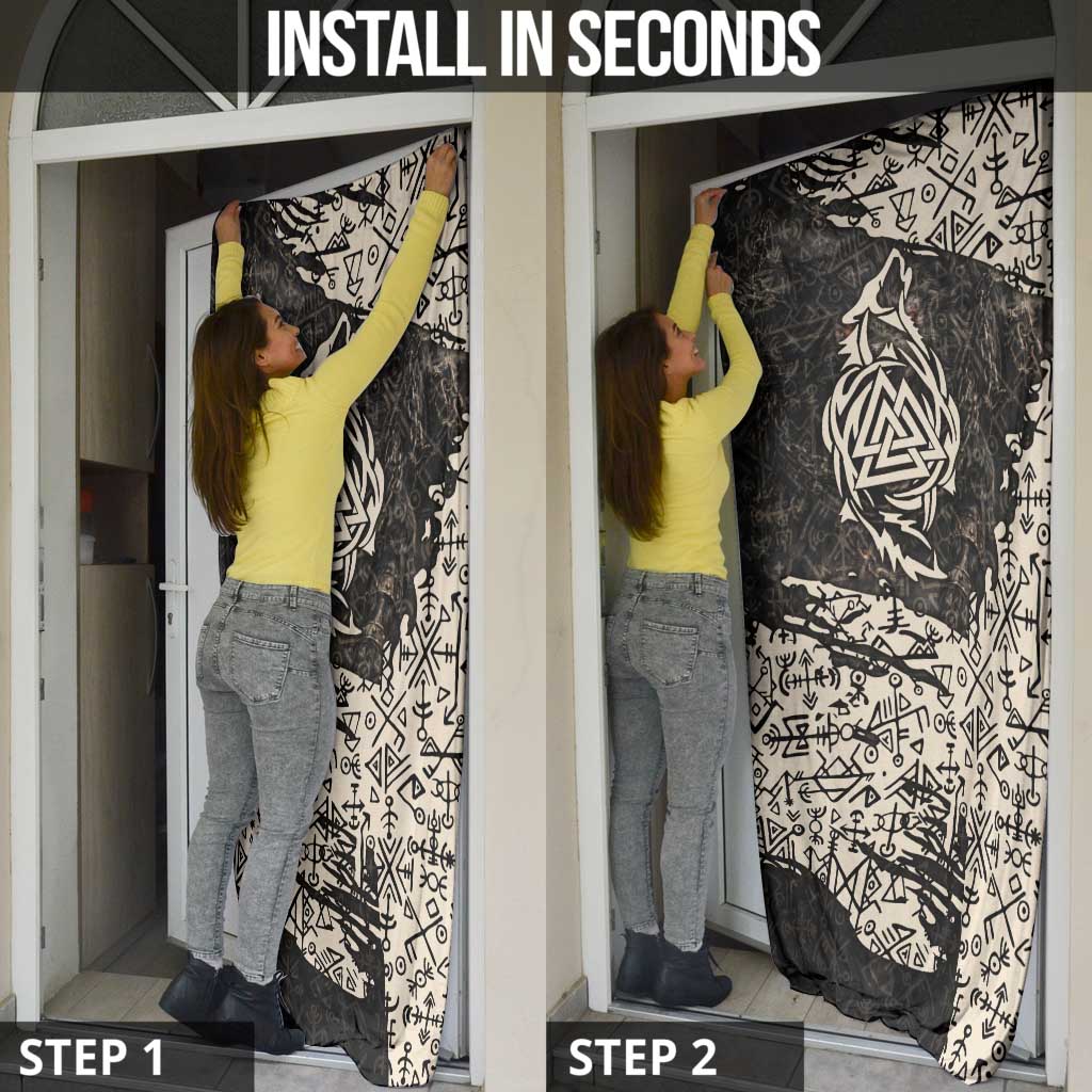 Fenrir Door Cover with Norse Symbols and Howling Wolf Viking Mythology Tribute - Wonder Print Shop