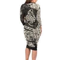 Fenrir Family Matching Long Sleeve Bodycon Dress and Hawaiian Shirt with Norse Symbols and Howling Wolf Viking Mythology Tribute - Wonder Print Shop