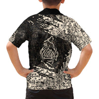 Fenrir Family Matching Off The Shoulder Long Sleeve Dress and Hawaiian Shirt with Norse Symbols and Howling Wolf Viking Mythology Tribute - Wonder Print Shop