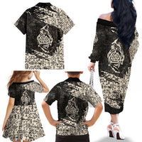 Fenrir Family Matching Off The Shoulder Long Sleeve Dress and Hawaiian Shirt with Norse Symbols and Howling Wolf Viking Mythology Tribute - Wonder Print Shop