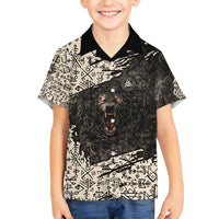 Fenrir Family Matching Off The Shoulder Long Sleeve Dress and Hawaiian Shirt with Norse Symbols and Howling Wolf Viking Mythology Tribute - Wonder Print Shop