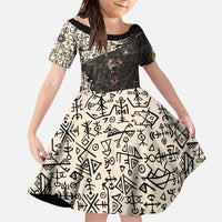 Fenrir Family Matching Off Shoulder Maxi Dress and Hawaiian Shirt with Norse Symbols and Howling Wolf Viking Mythology Tribute - Wonder Print Shop