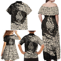 Fenrir Family Matching Off Shoulder Maxi Dress and Hawaiian Shirt with Norse Symbols and Howling Wolf Viking Mythology Tribute - Wonder Print Shop