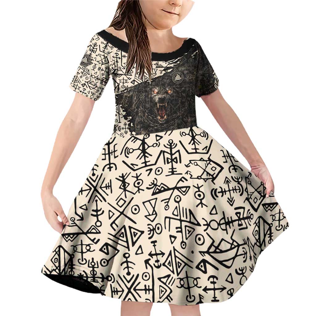 Fenrir Family Matching Off Shoulder Short Dress and Hawaiian Shirt with Norse Symbols and Howling Wolf Viking Mythology Tribute - Wonder Print Shop