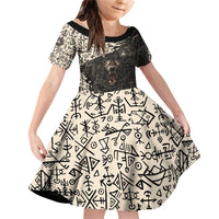 Fenrir Family Matching Off Shoulder Short Dress and Hawaiian Shirt with Norse Symbols and Howling Wolf Viking Mythology Tribute - Wonder Print Shop