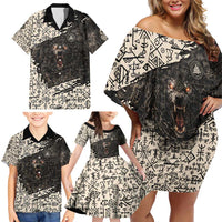 Fenrir Family Matching Off Shoulder Short Dress and Hawaiian Shirt with Norse Symbols and Howling Wolf Viking Mythology Tribute - Wonder Print Shop