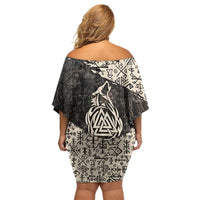Fenrir Family Matching Off Shoulder Short Dress and Hawaiian Shirt with Norse Symbols and Howling Wolf Viking Mythology Tribute - Wonder Print Shop