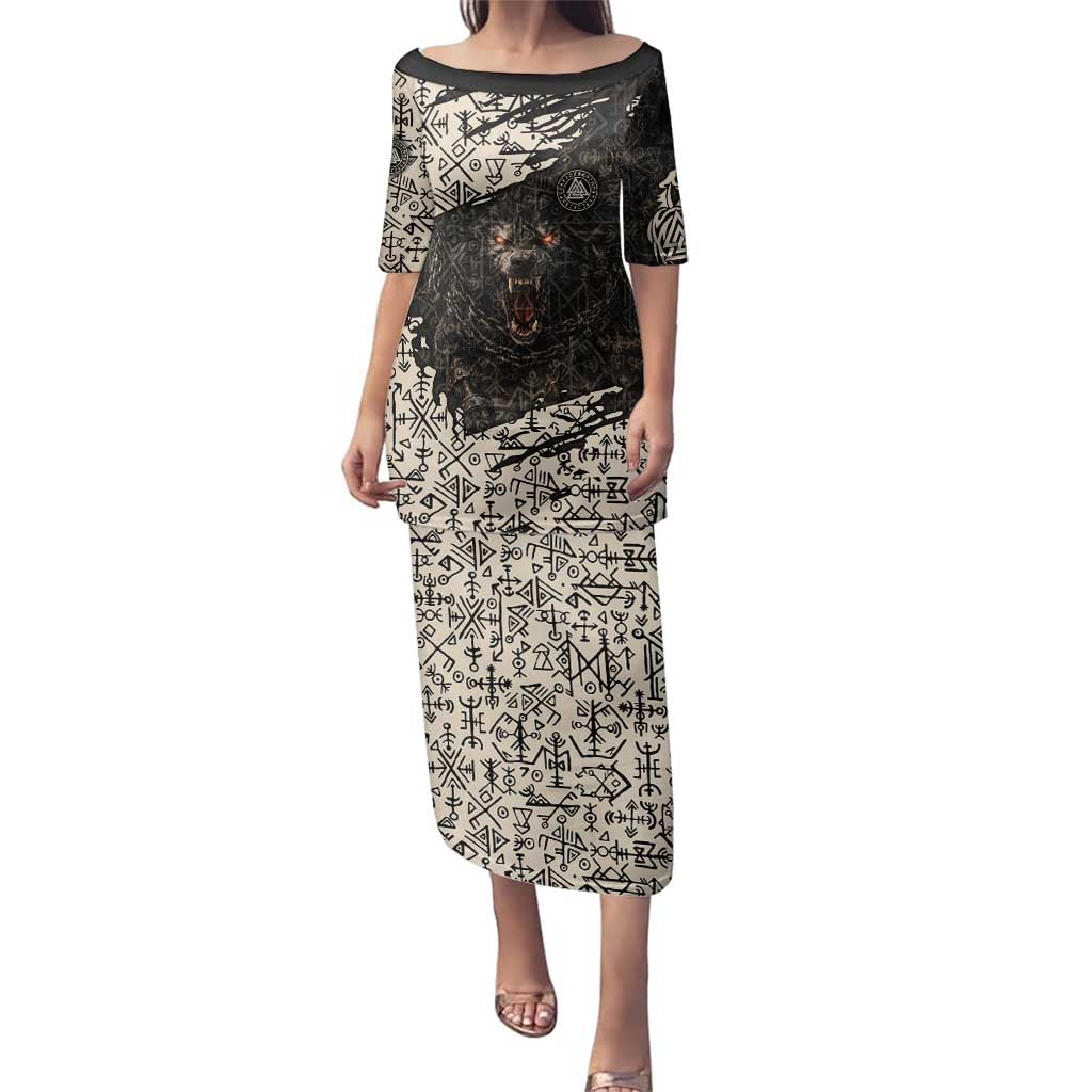 Fenrir Family Matching Puletasi and Hawaiian Shirt with Norse Symbols and Howling Wolf Viking Mythology Tribute - Wonder Print Shop