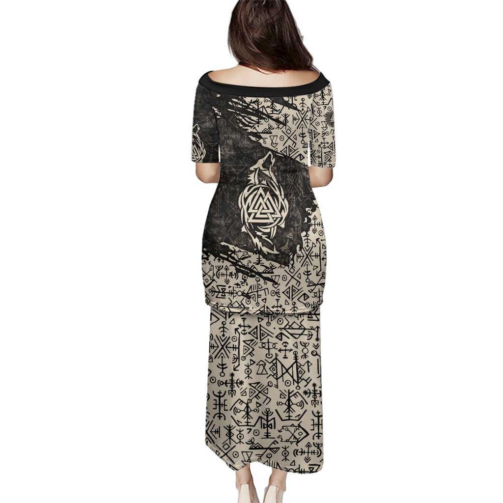 Fenrir Family Matching Puletasi and Hawaiian Shirt with Norse Symbols and Howling Wolf Viking Mythology Tribute - Wonder Print Shop