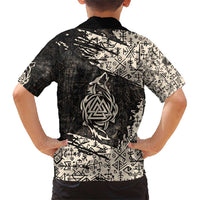 Fenrir Family Matching Short Sleeve Bodycon Dress and Hawaiian Shirt with Norse Symbols and Howling Wolf Viking Mythology Tribute - Wonder Print Shop